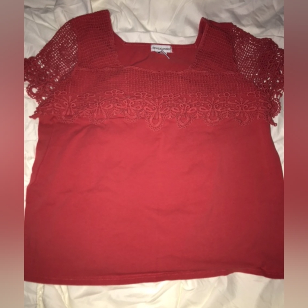 Jessica London Red Crochet Blouse